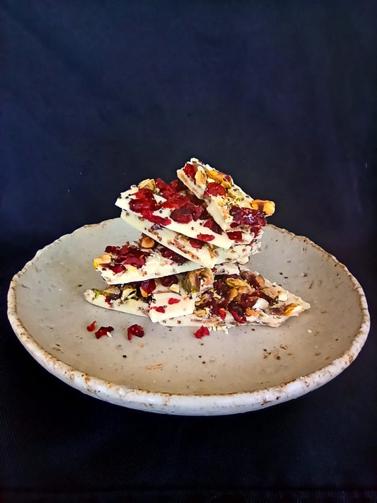 White Chocolate Barks with Earl Grey, Cranberry & Chia Seeds